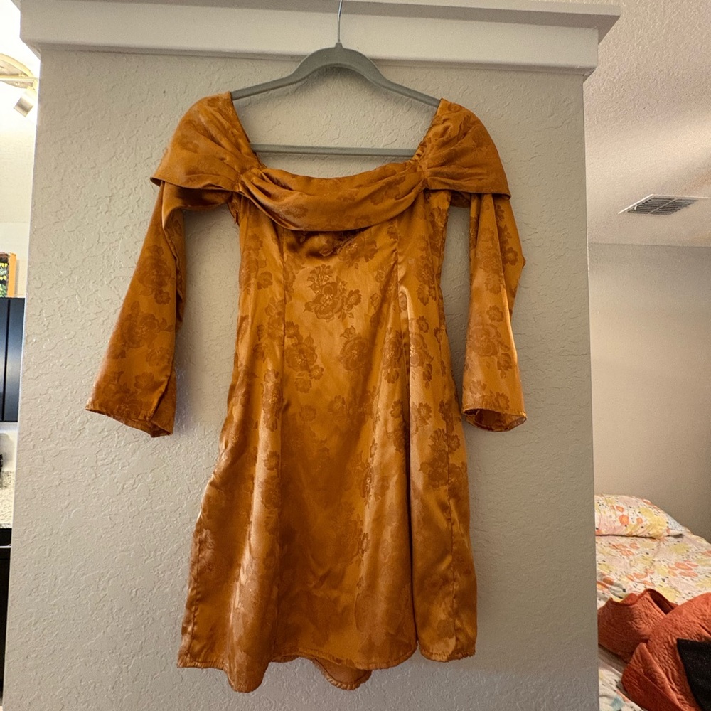 Lulu's Floral Patterned Burnt Orange Long Sleeve Dress - Picture 2 of 6
